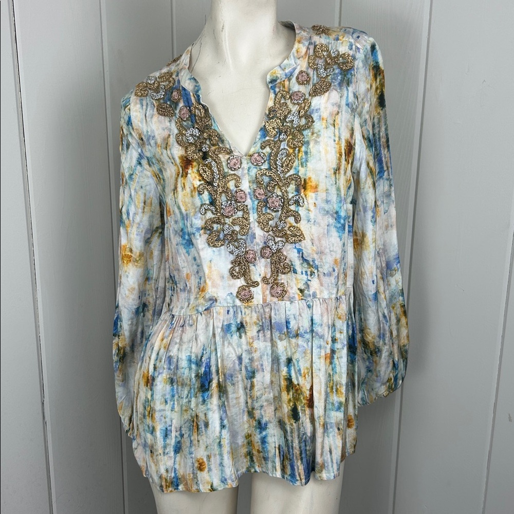 Soft Surroundings Embroidered Blouse Watercolor Tunic shirt Top small petite PS